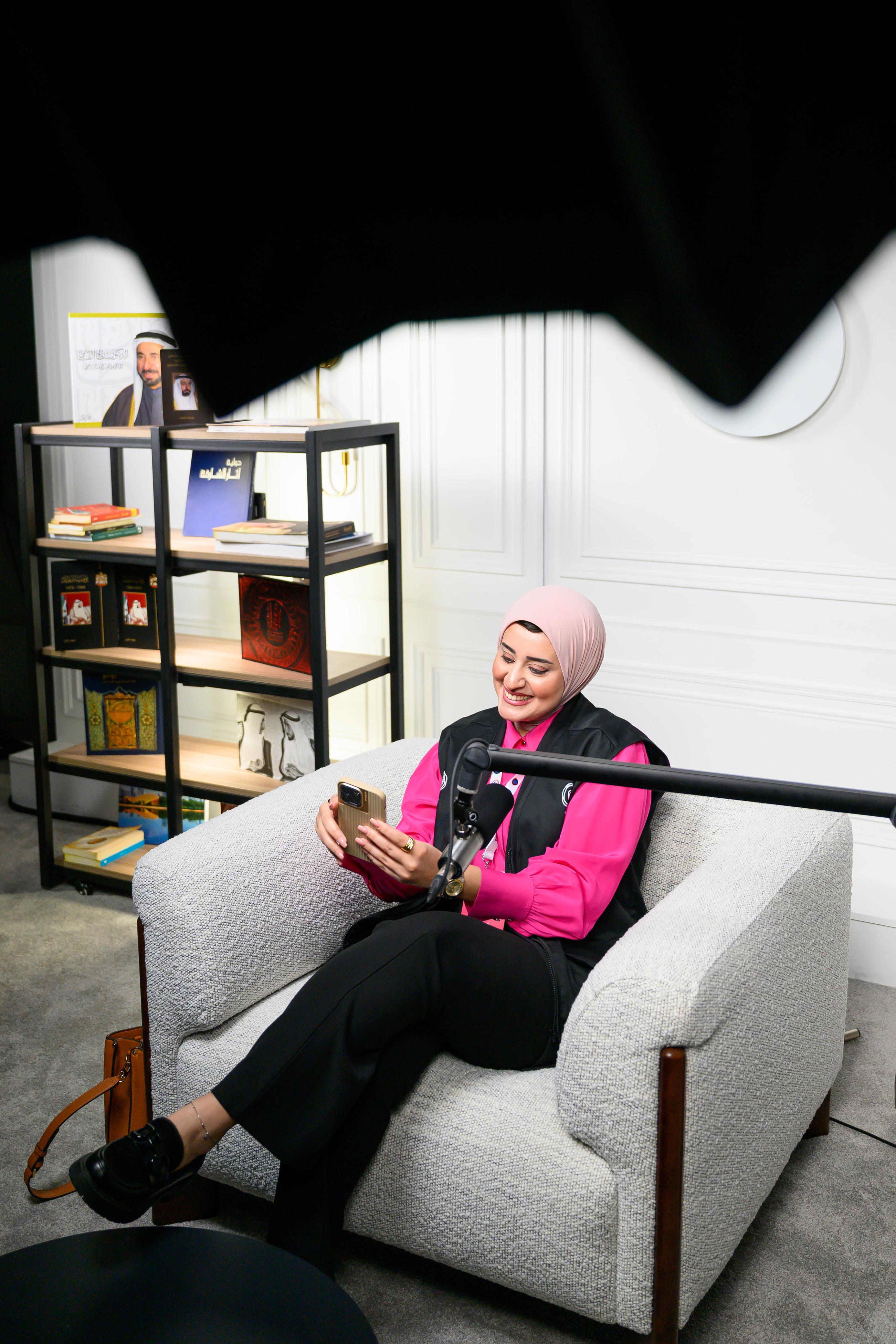 Host recording in the lounge corner